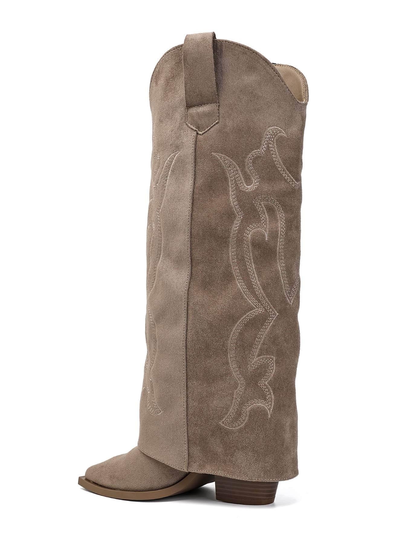 Bottes Hautes à Revers Style Santiags Taupe