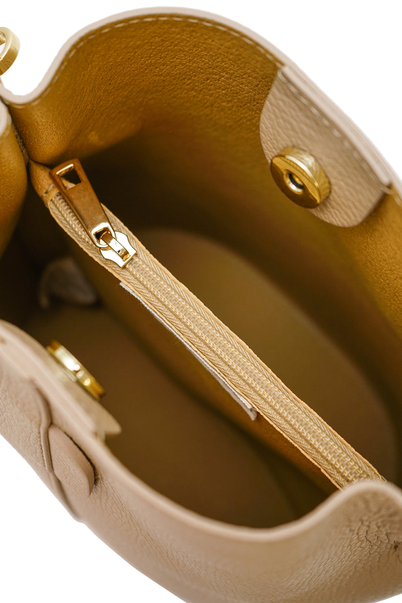 Sac bourse cuir LILWENN - Taupe