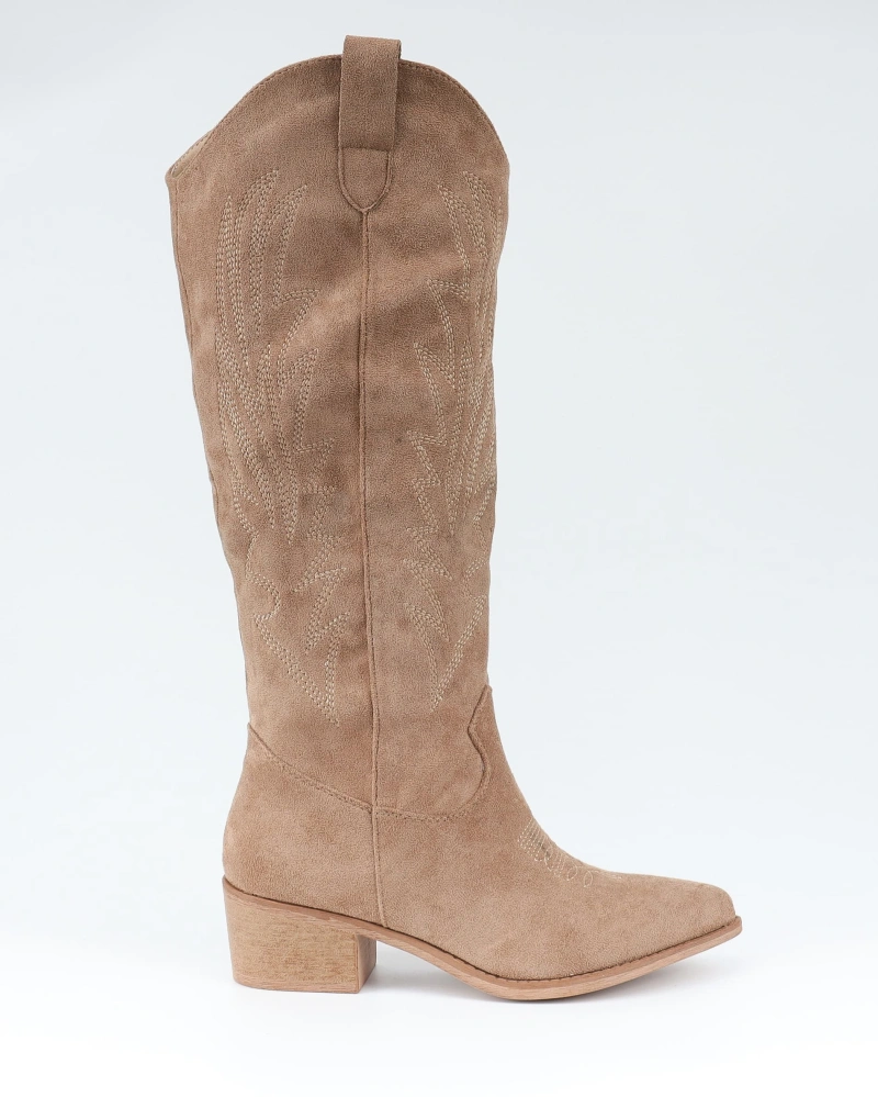 Botte Santiags suédine style Cowboy, Taupe