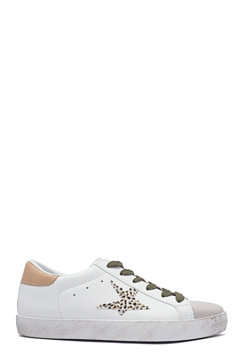 Baskets femmes basses à lacets, Blanc Taupe