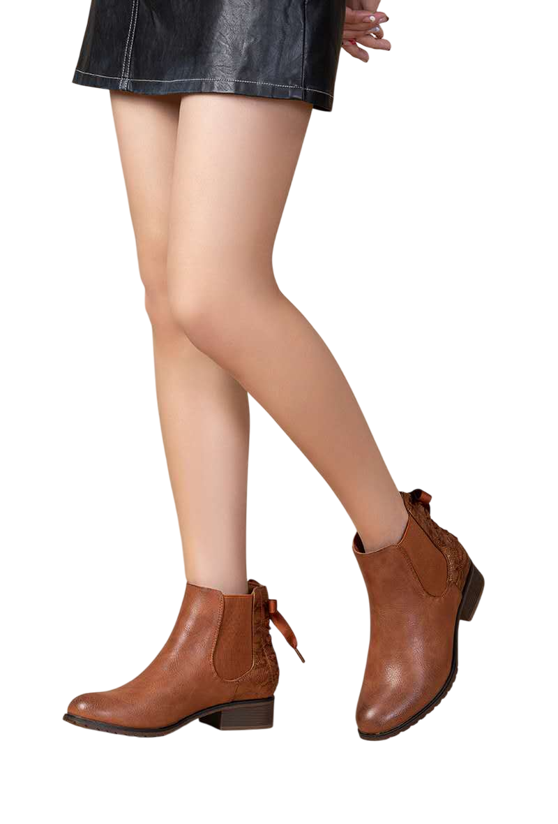 Bottines plates avec nœud décoratif, Camel