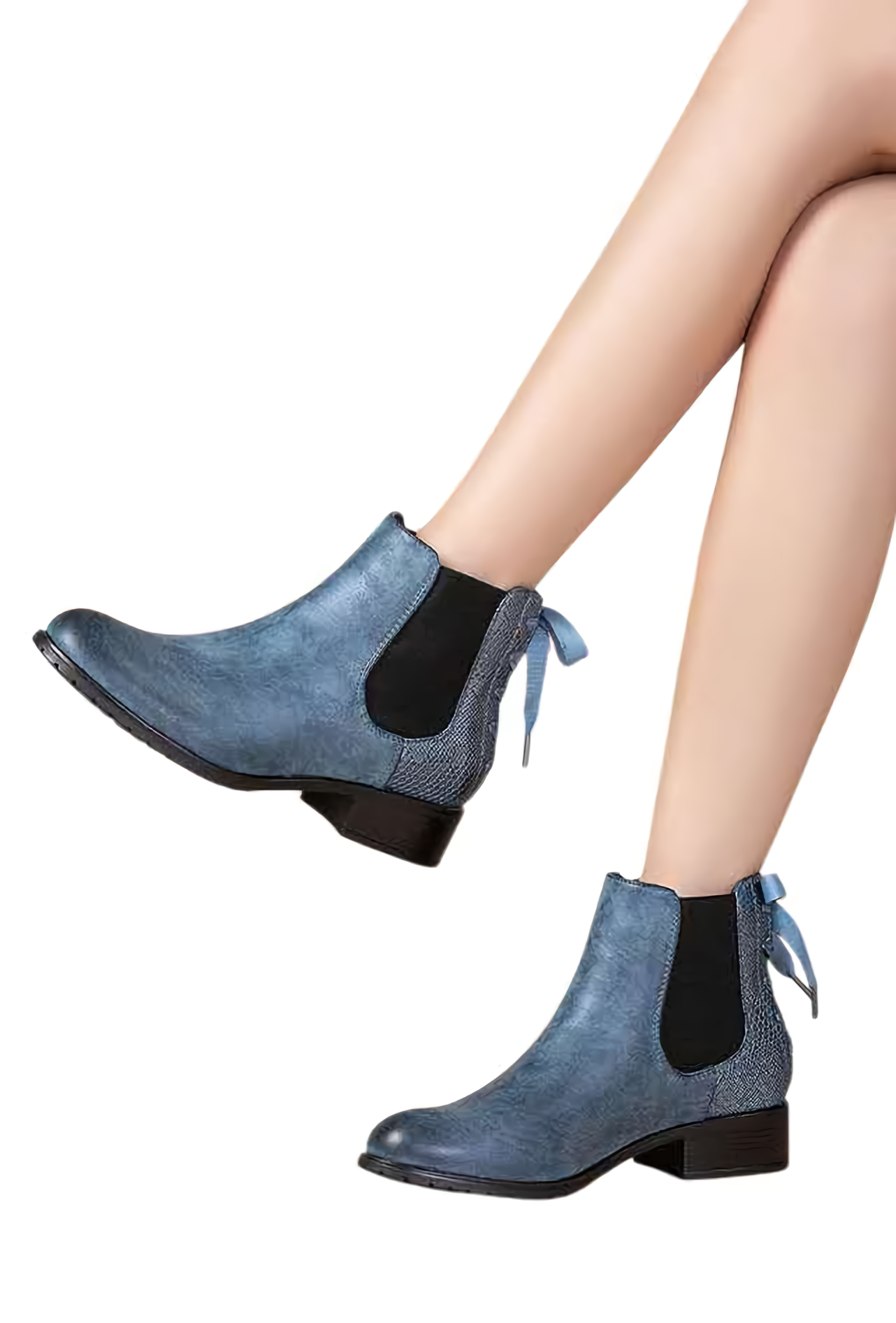 Bottines plates avec nœud décoratif, Bleu