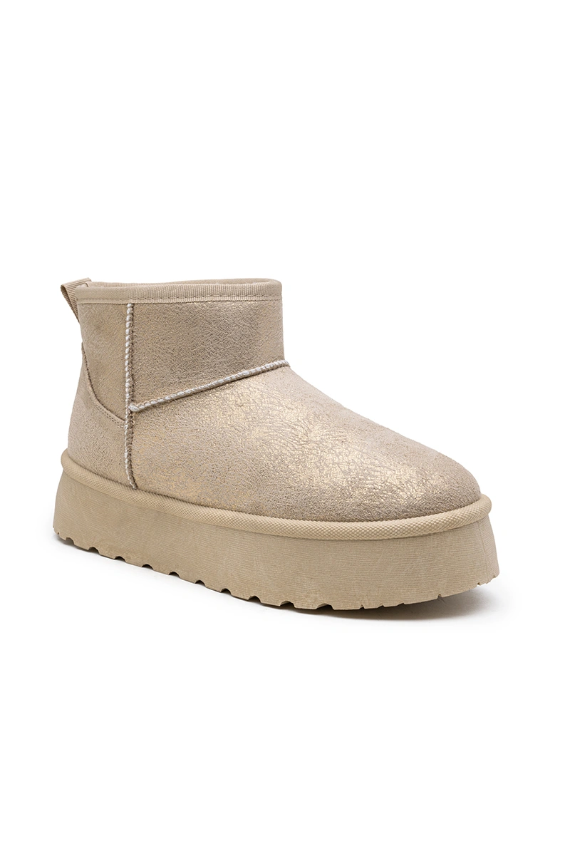 Bottines fourrées à plateforme, Taupe Brillant