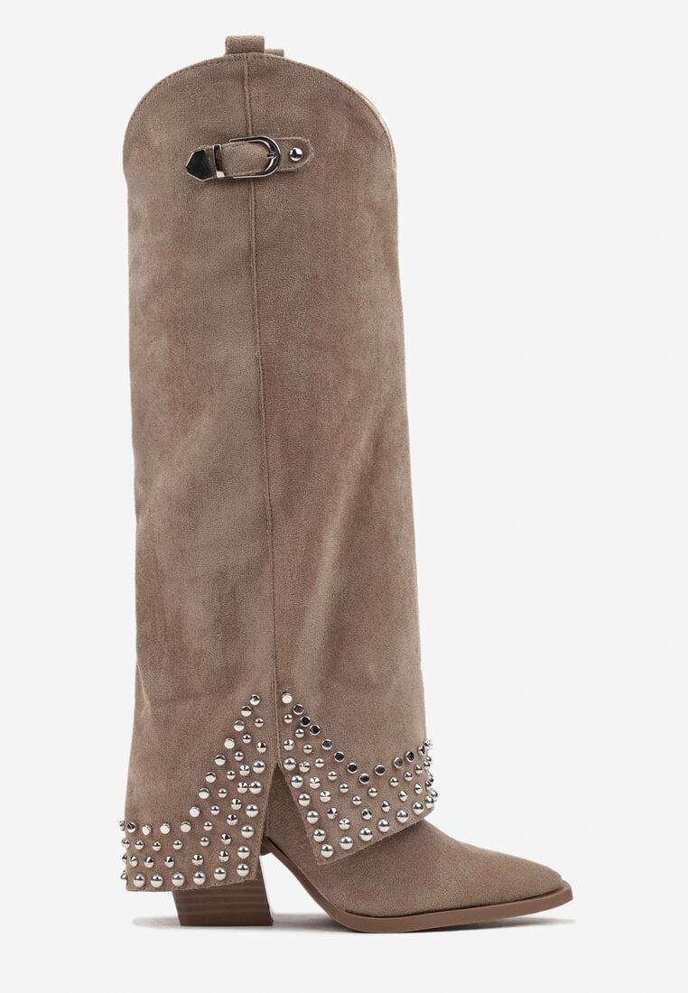 Bottes Santiags guêtres style Cowboy cloutées, Taupe