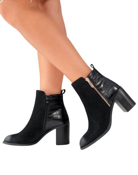 Bottines femmes à talons en bi-matière, Noir