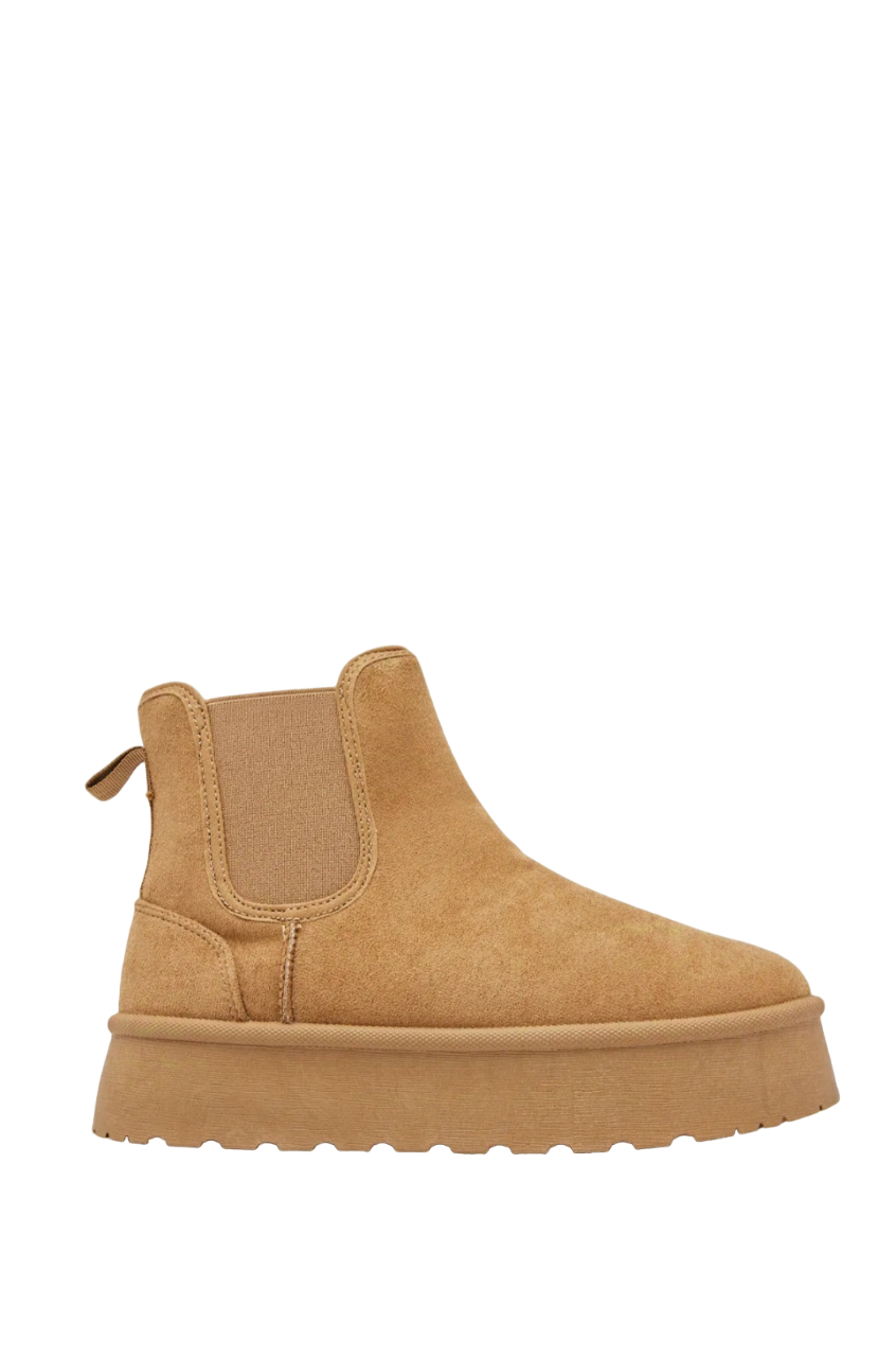 Boots fourrées style Chelsea plateforme, Camel