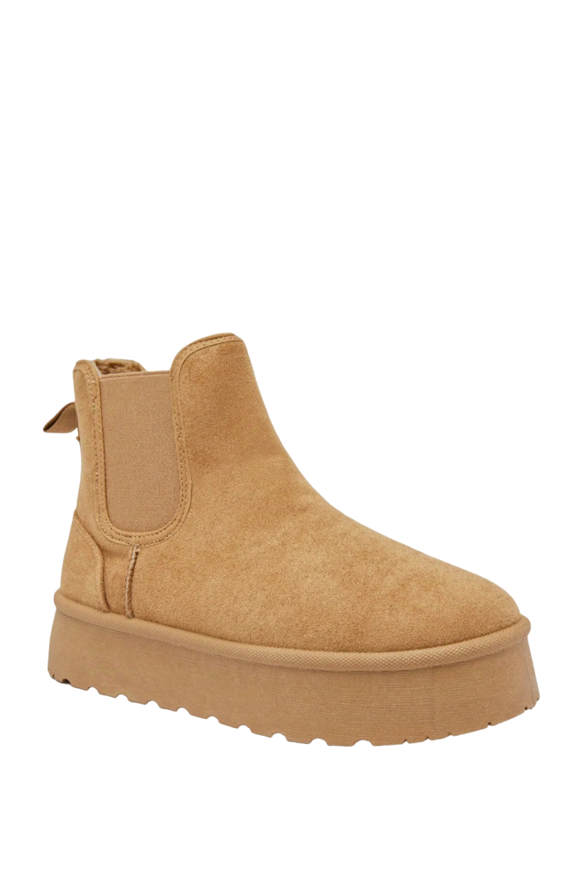 Boots fourrées style Chelsea plateforme, Camel