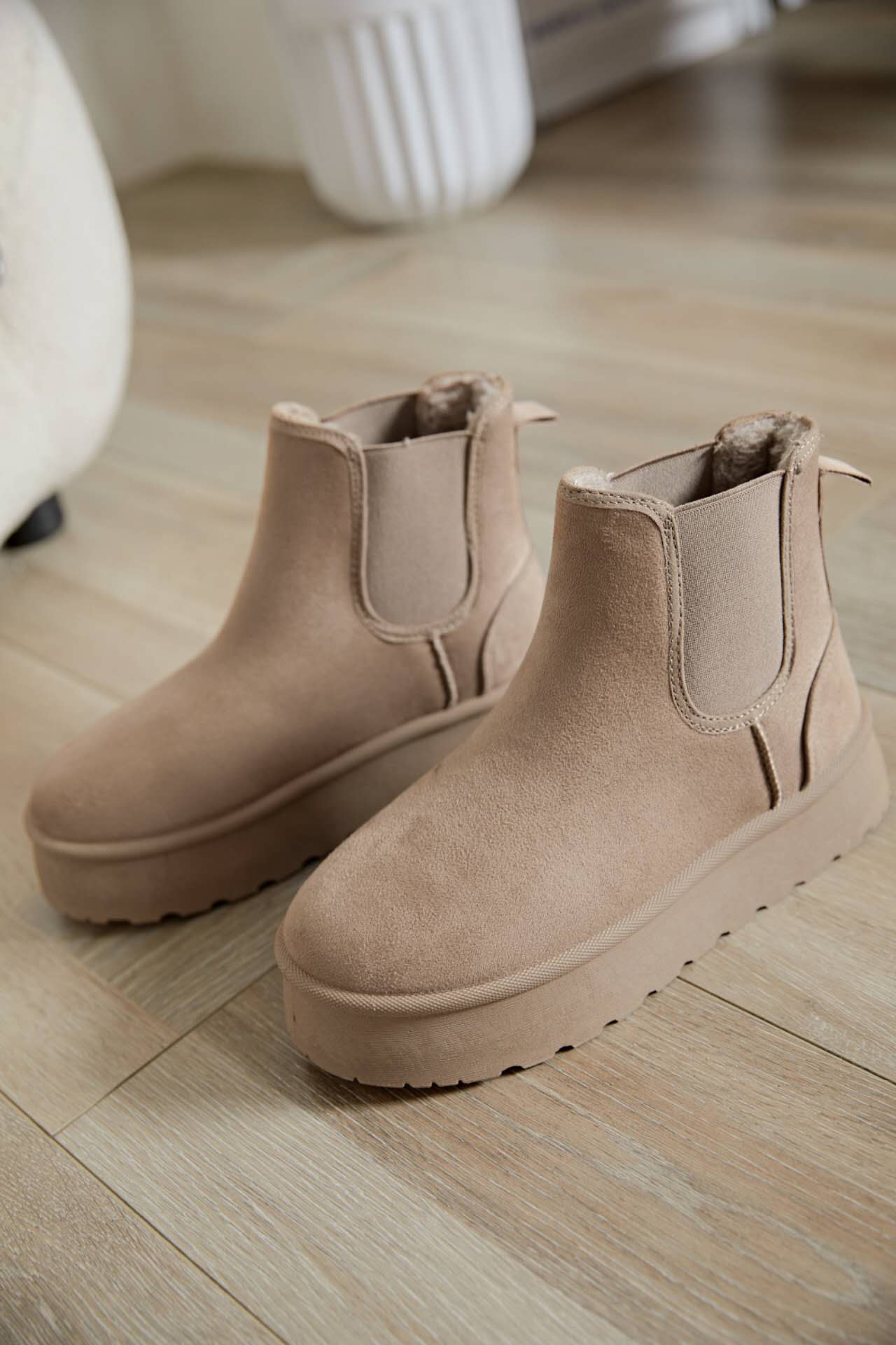 Boots fourrées style Chelsea plateforme, Taupe