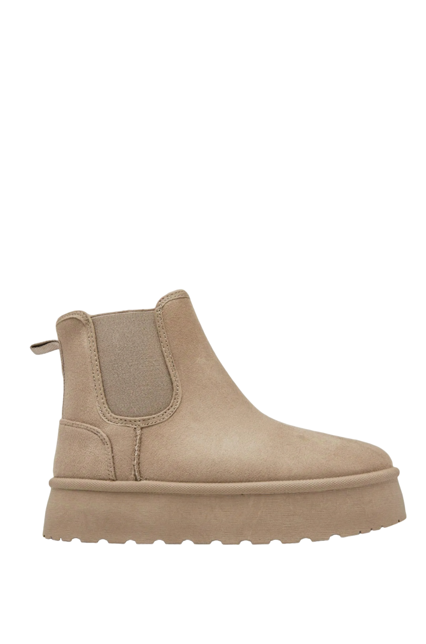 Boots fourrées style Chelsea plateforme, Taupe