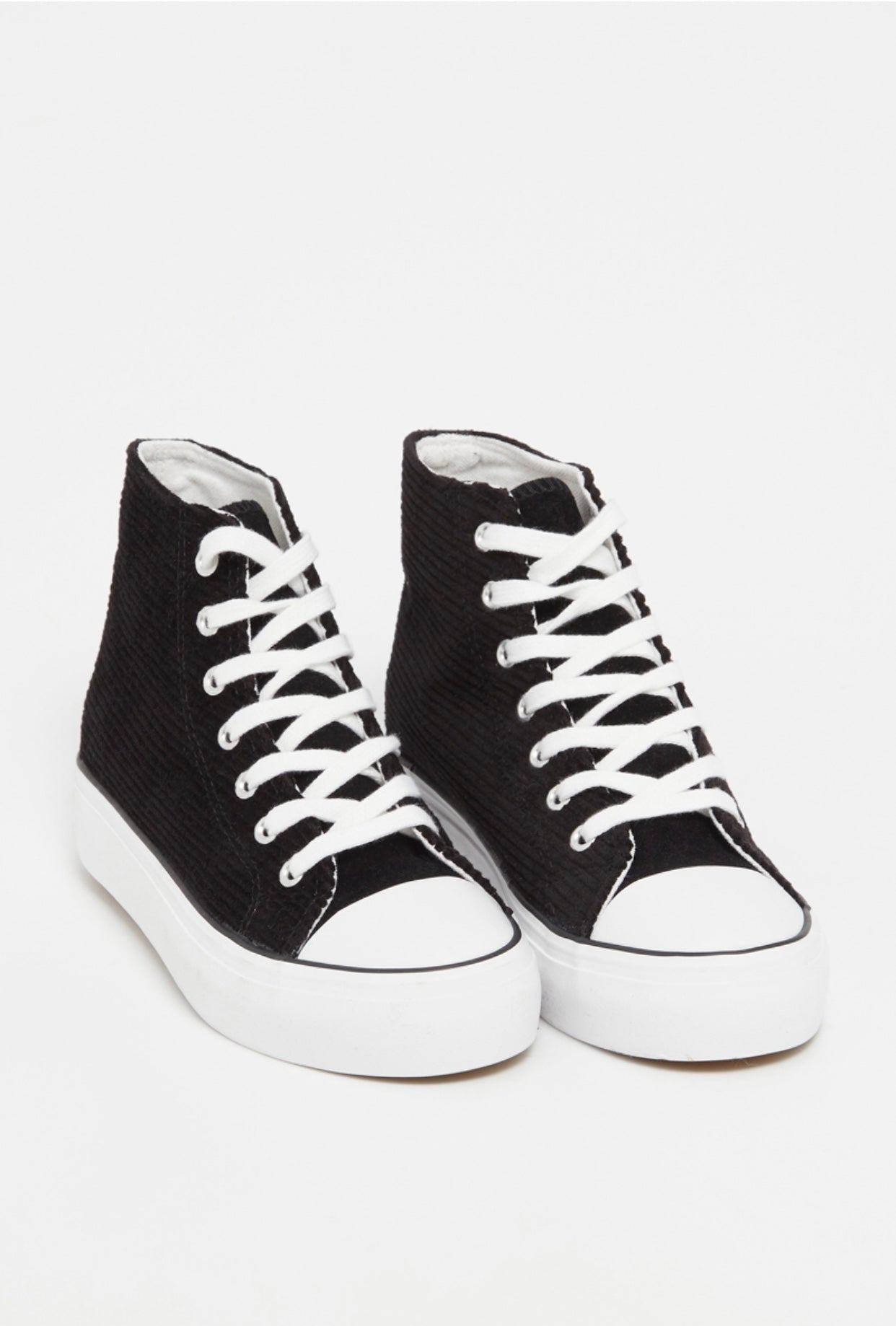 Baskets montantes plateformes avec lacets, en velours Noir