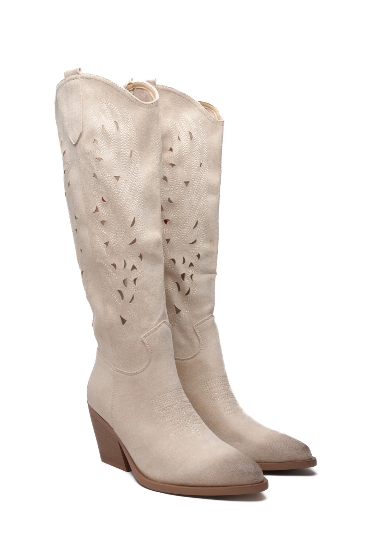 Bottes Cowboy Style Santiags ajourée, Beige écru
