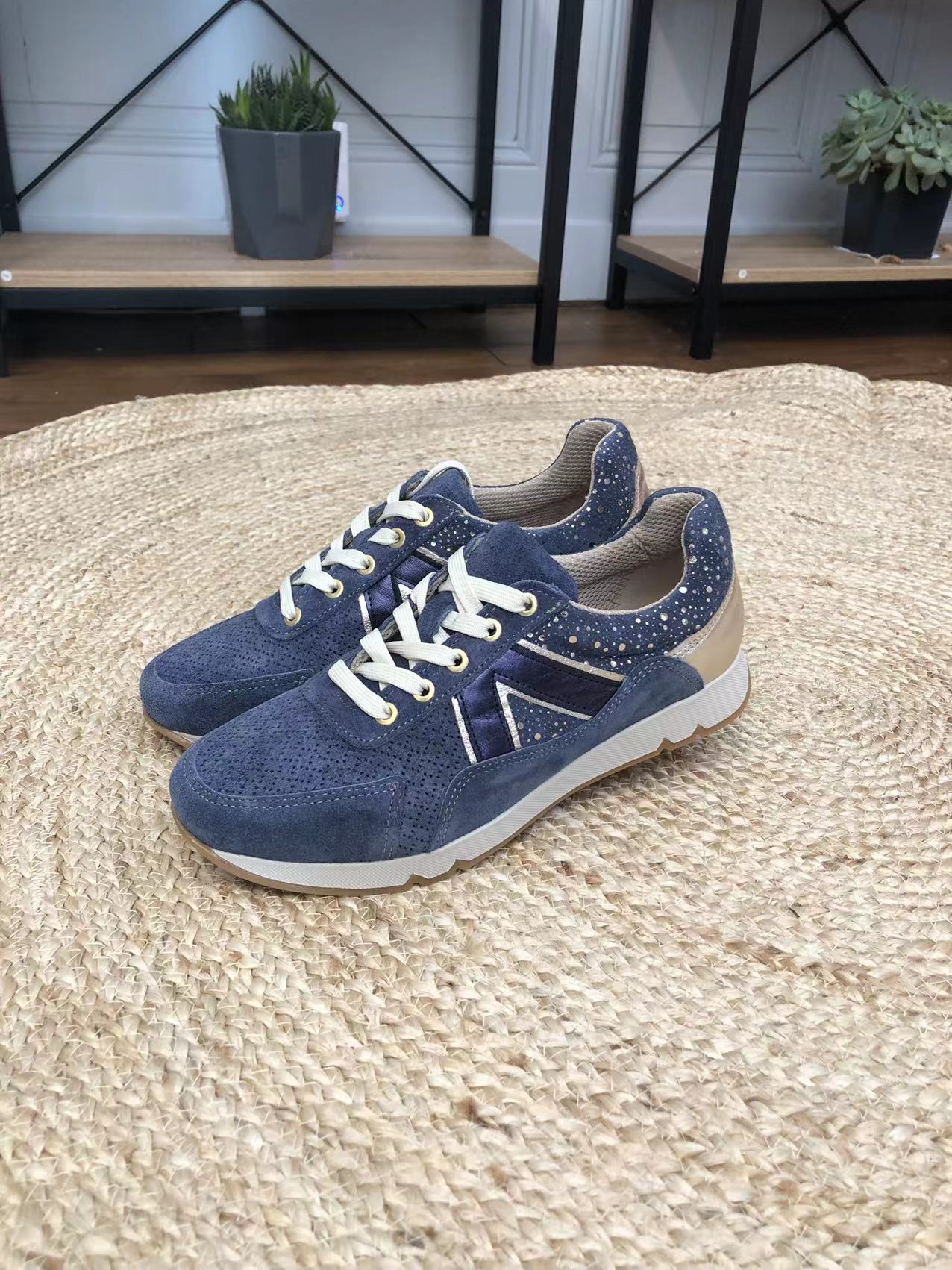 Tennis Femme Cuir marche confort, Leather bleu