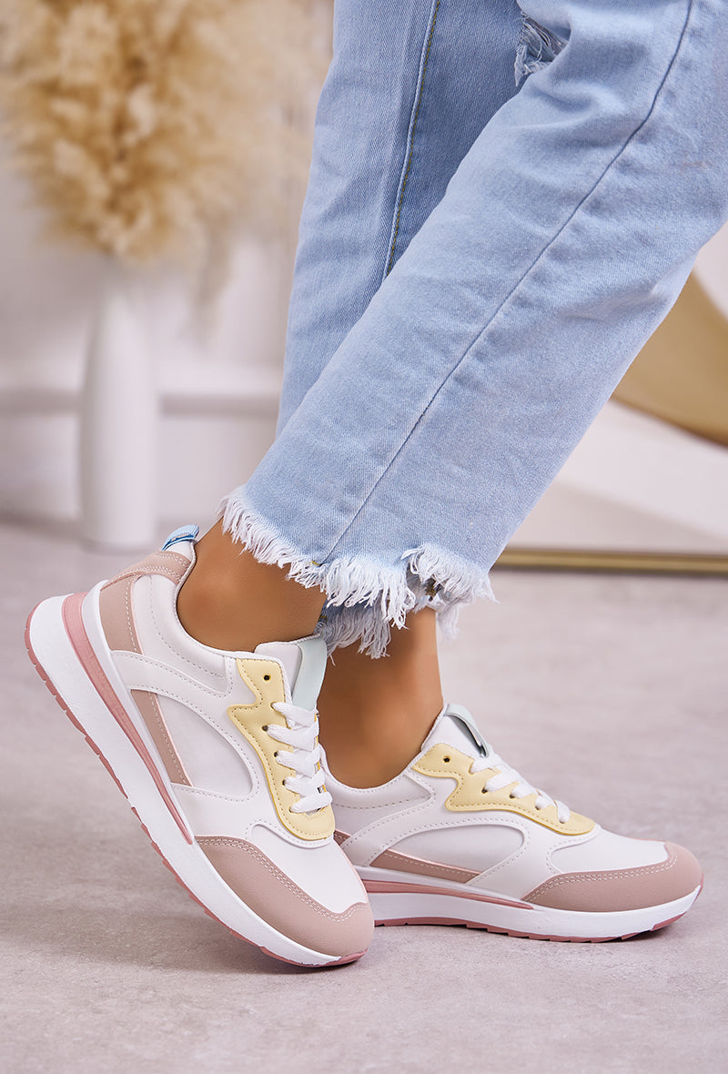 Baskets basses à lacets, tendances, rose blanche