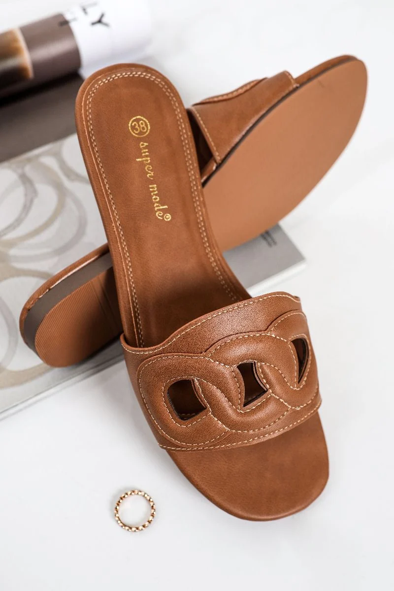 Mules Marrons nu-pieds plates pour femmes