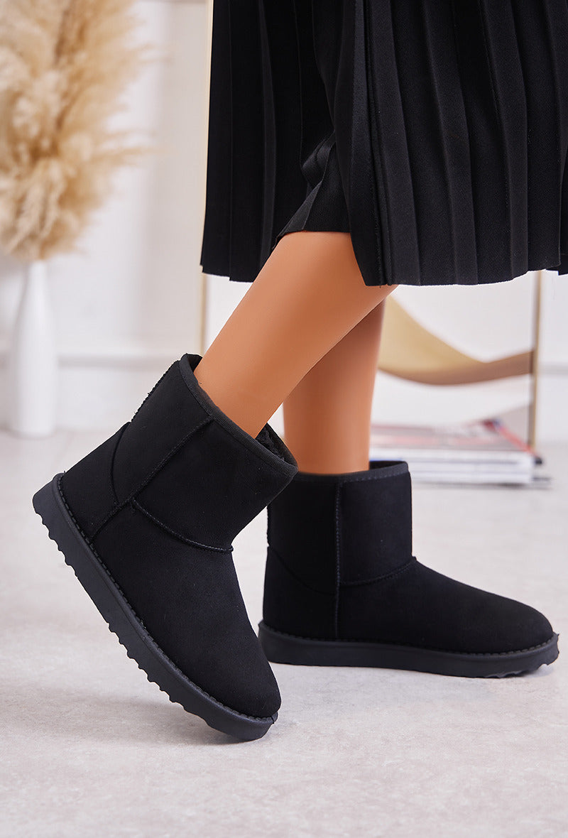 Chaussons femmes, Boots Noir fourrés talon plat