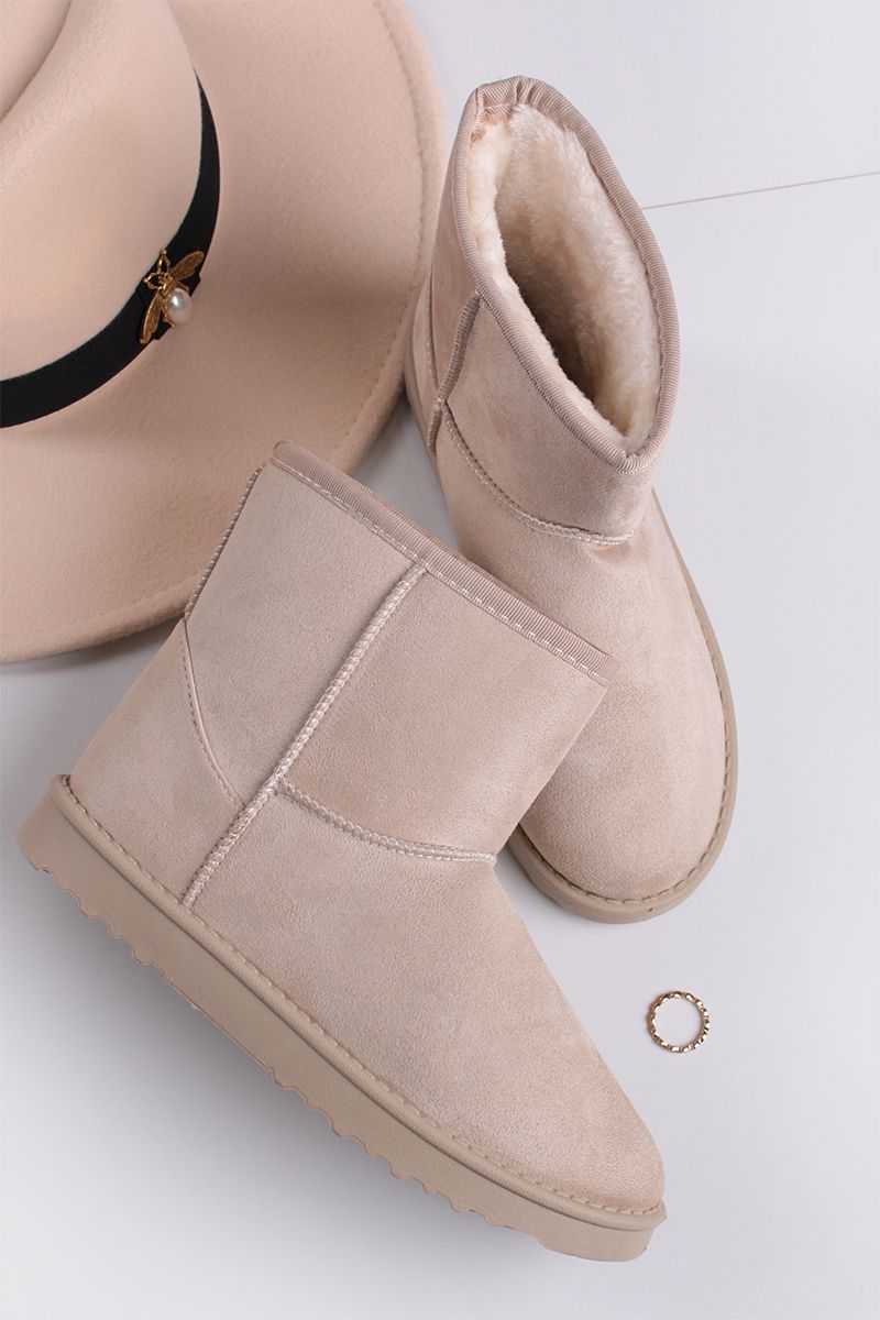 Chaussons femmes, Boots fourrés Beige talon plat