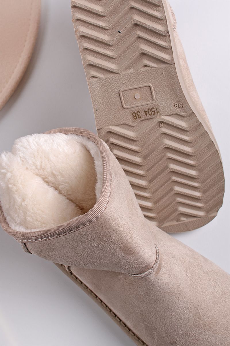 Chaussons femmes, Boots fourrés Beige talon plat