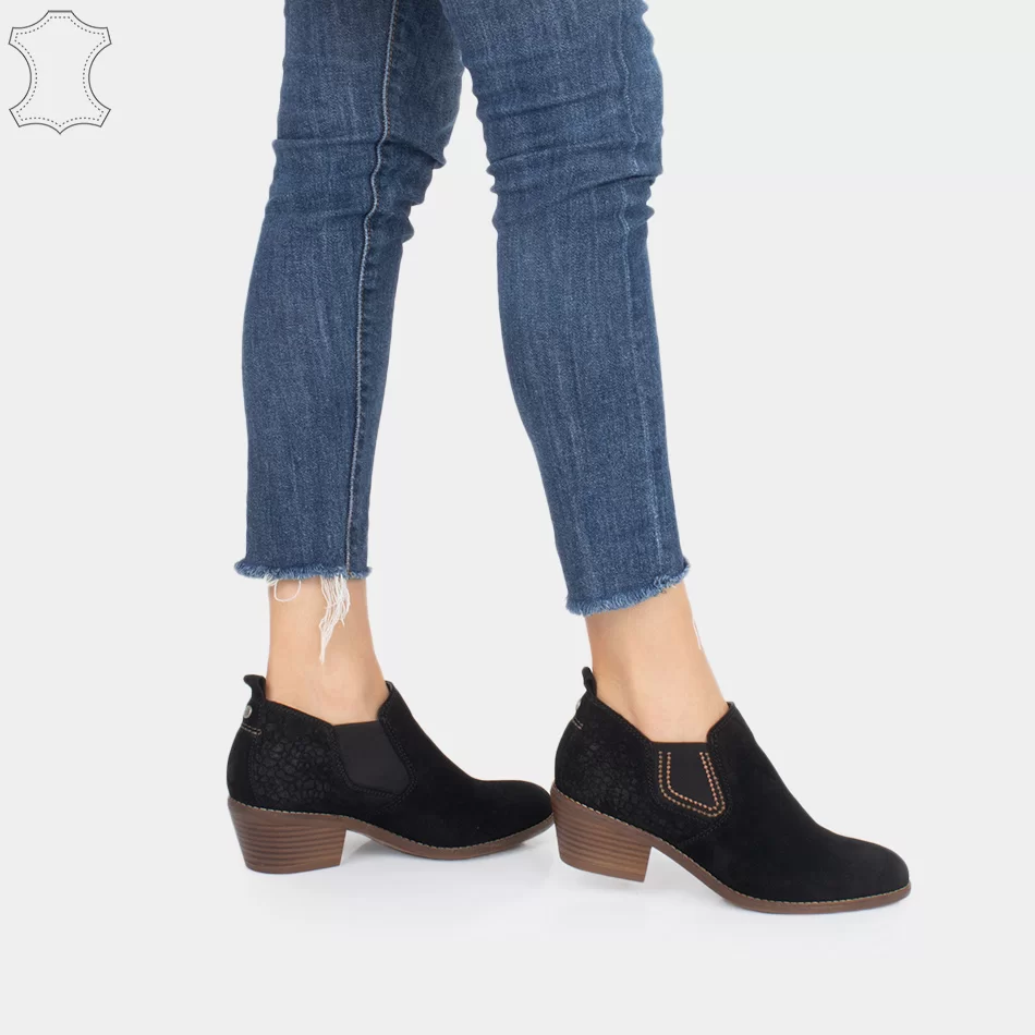 Bottines chelsea à talons, en cuir daim Noir