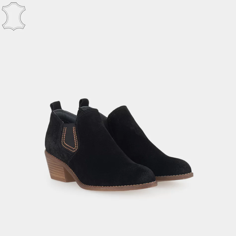 Bottines chelsea à talons, en cuir daim Noir