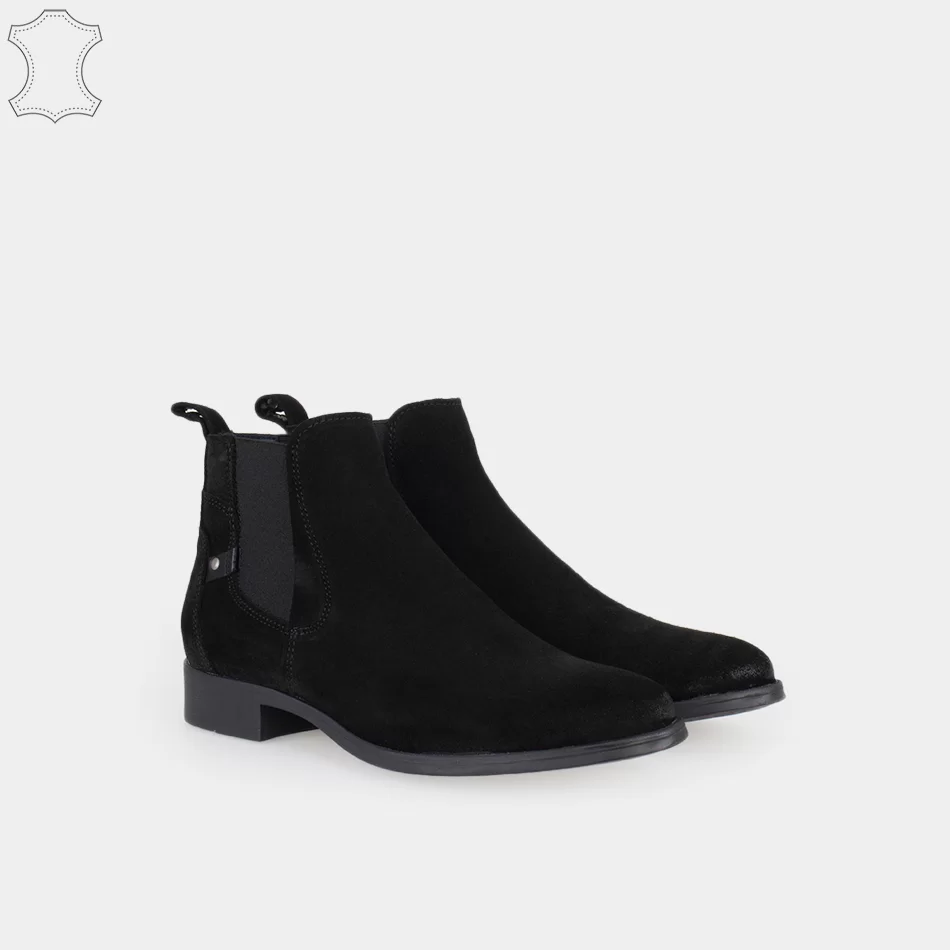 Bottines femmes chelsea en cuir daim noir