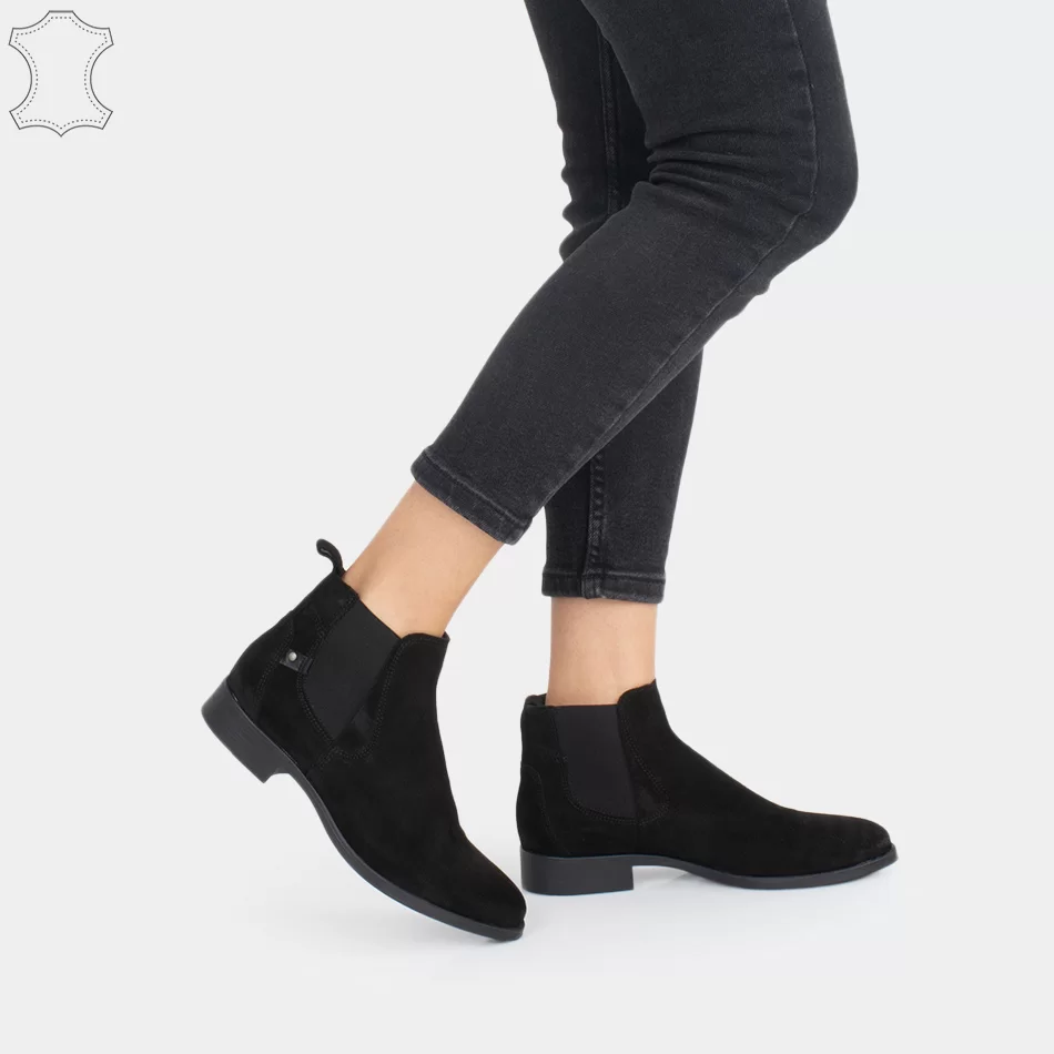 Bottines femmes chelsea en cuir daim noir