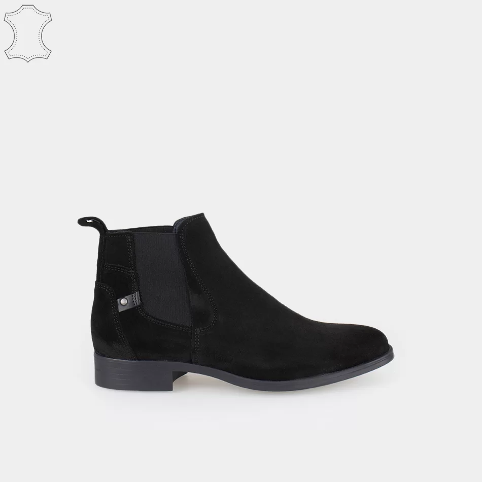 Bottines femmes chelsea en cuir daim noir