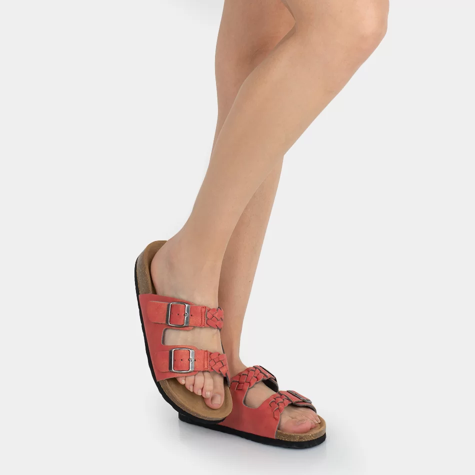 Mules femmes à double bride ajustable, corail