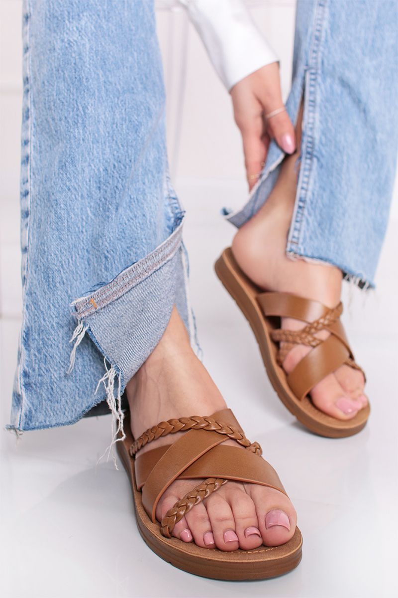 Mules plates pour femmes, Camel