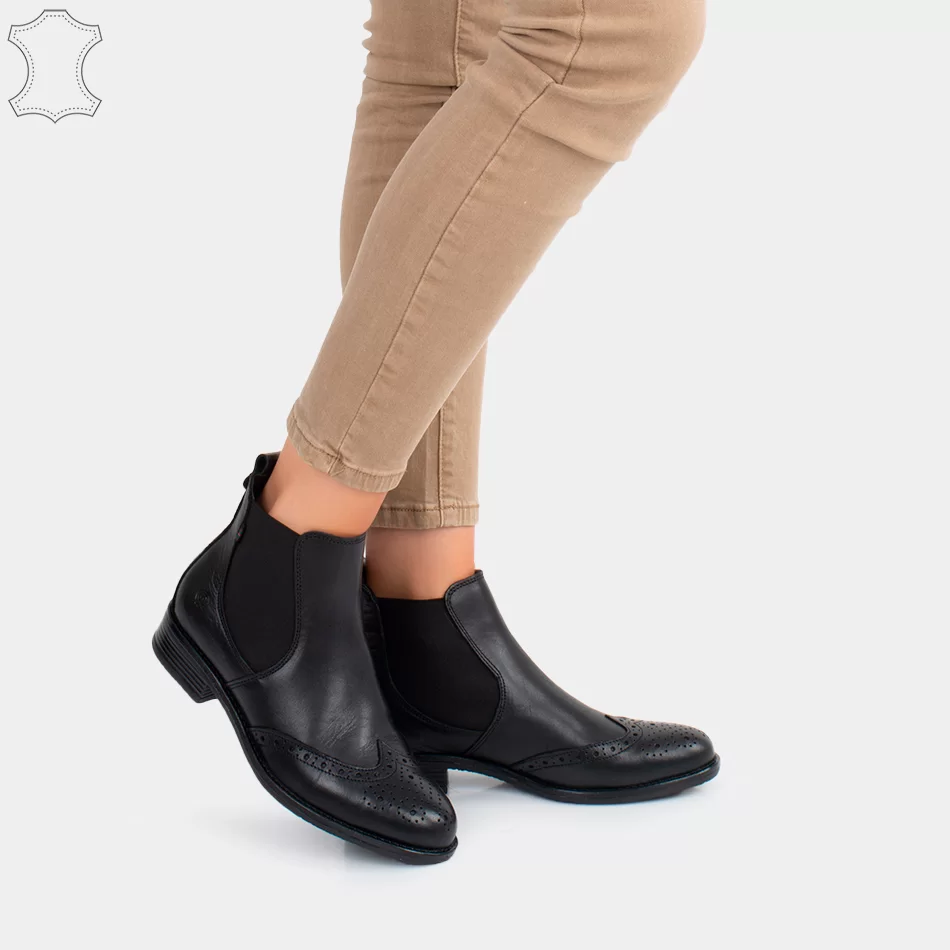Bottines Chelsea femmes en cuir noir