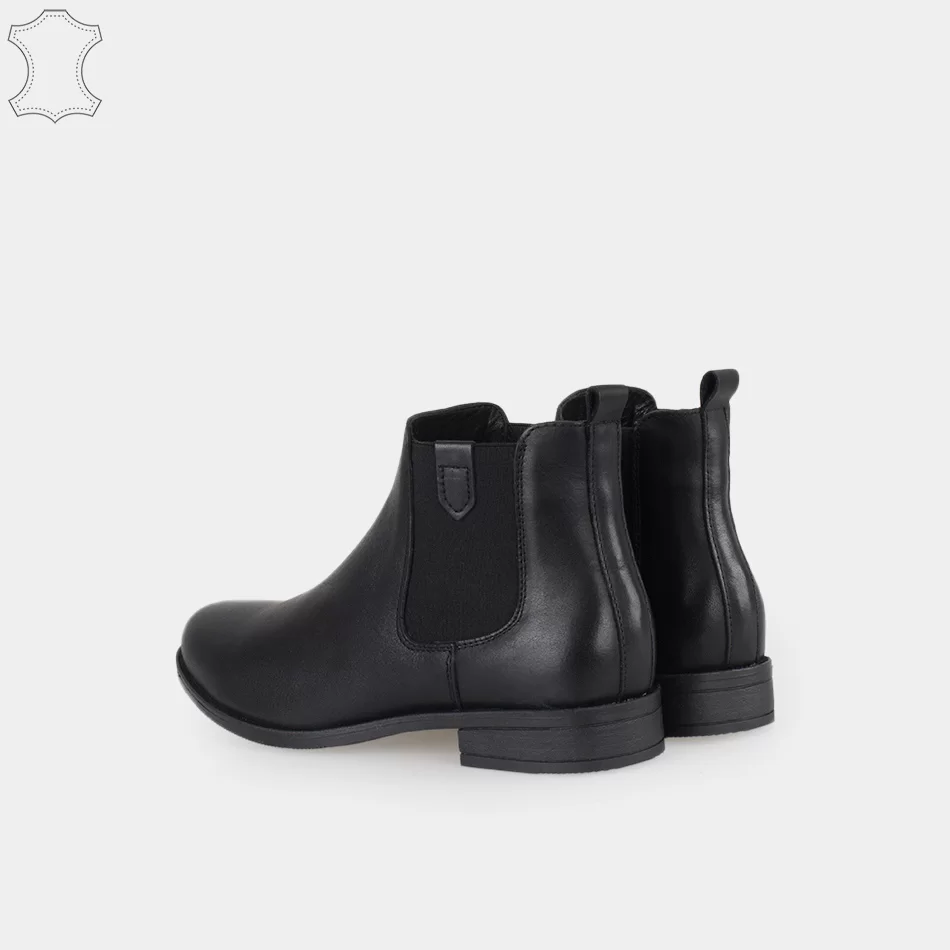 Bottines Chelsea femmes plates en cuir, Noir