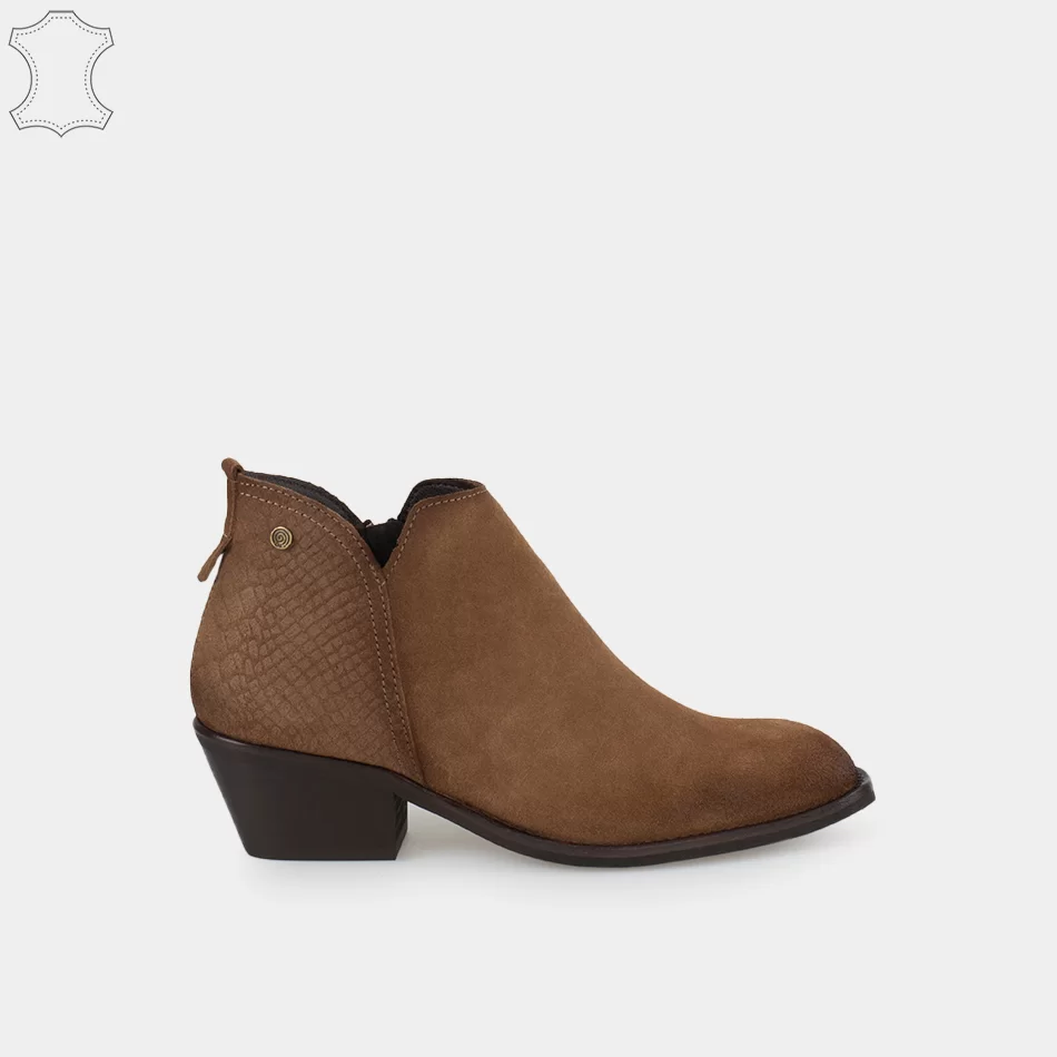 Bottines chelsea à talons, en cuir daim taupe