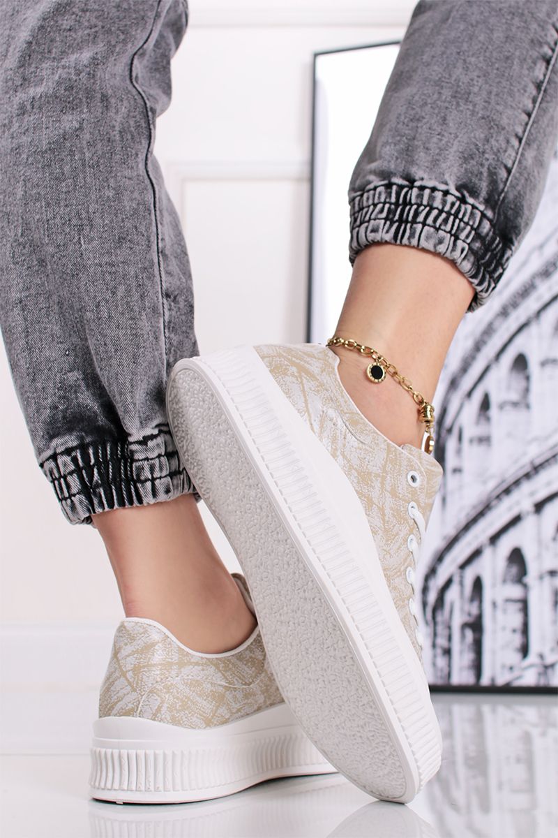 Baskets femmes basses à lacets, Beige