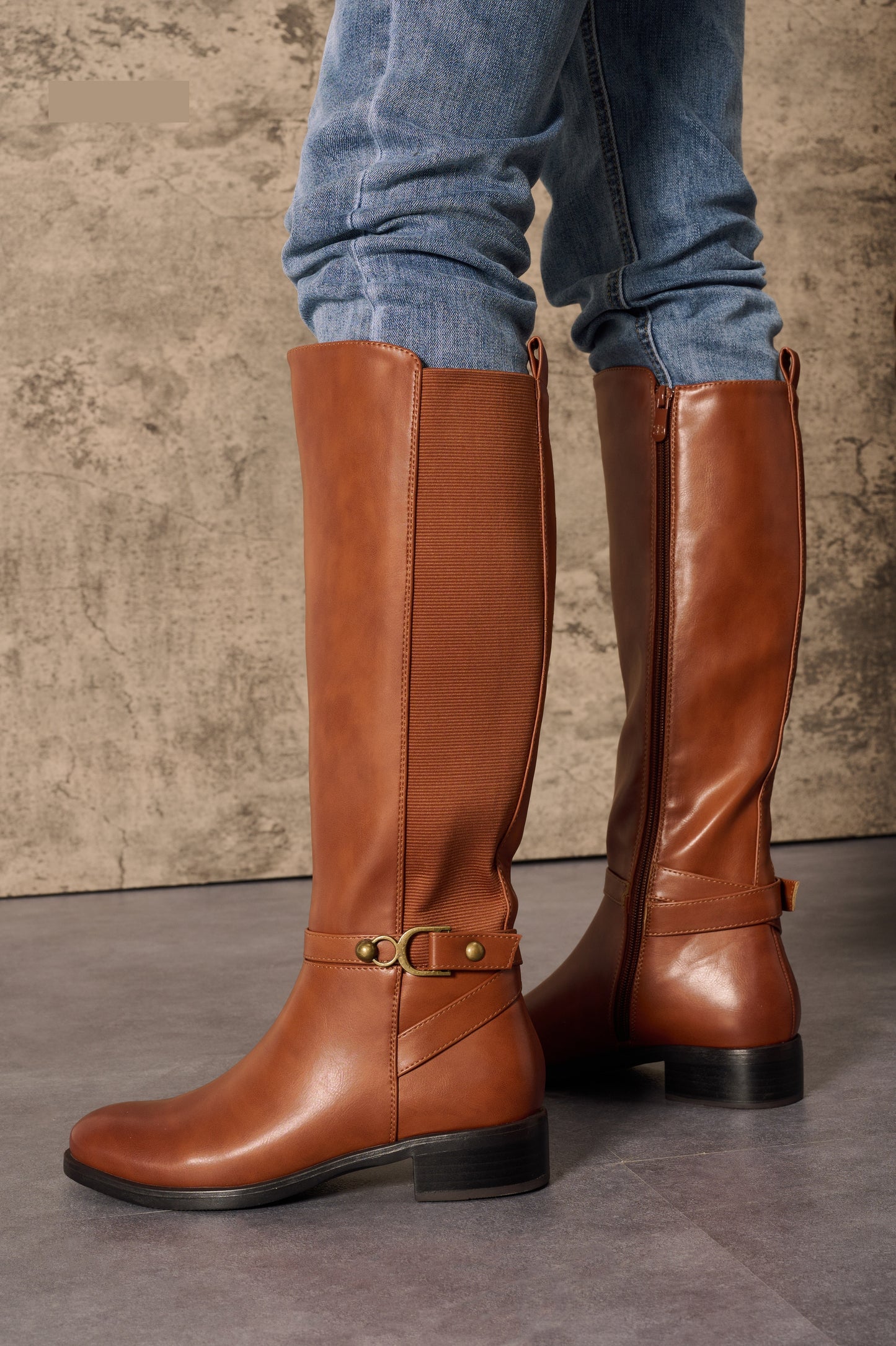Bottes cavalières cognac avec bride à boucle