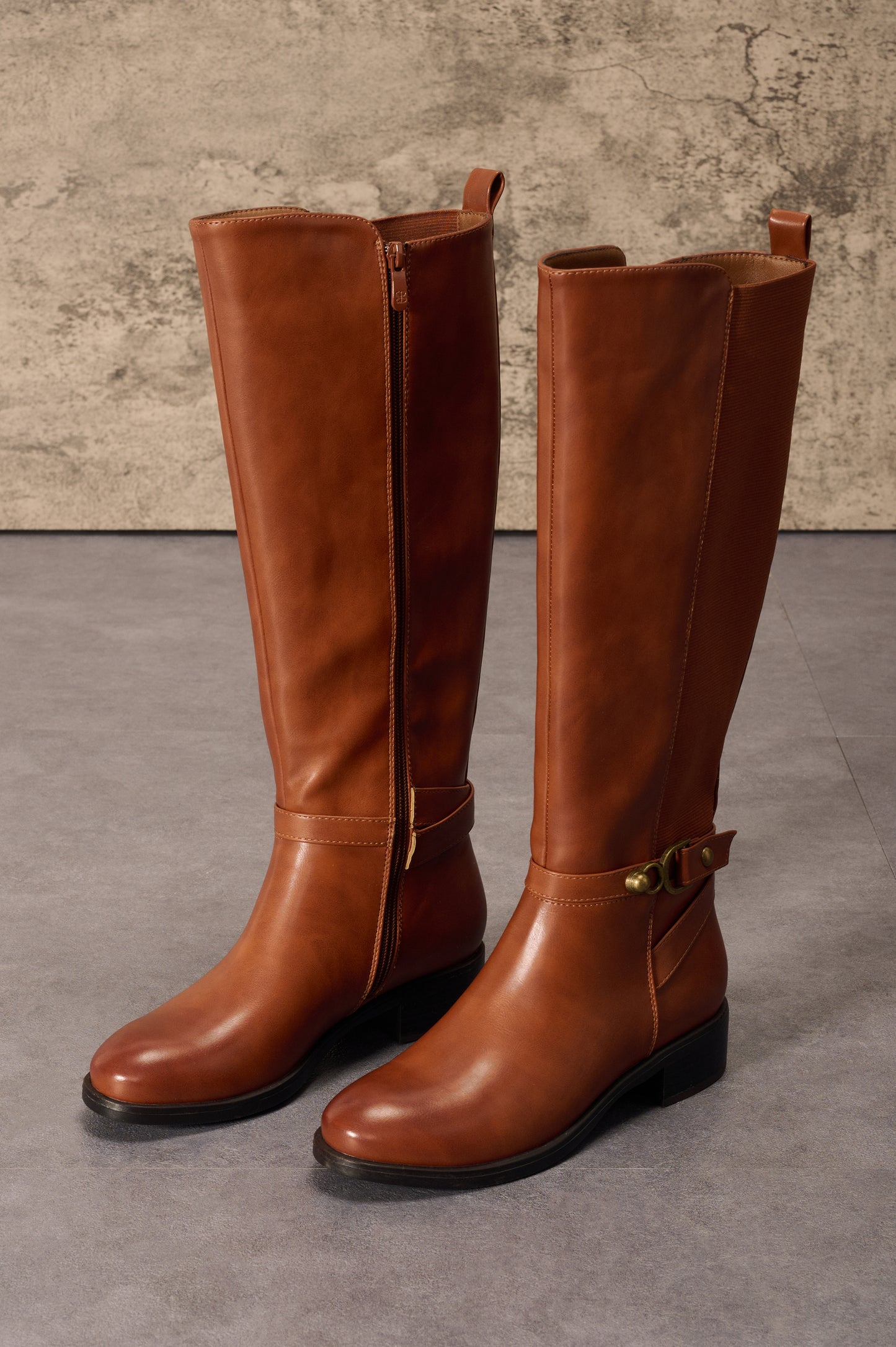 Bottes cavalières cognac avec bride à boucle