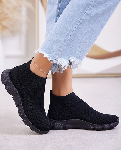 Sneakers femmes plats sans lacets, noir