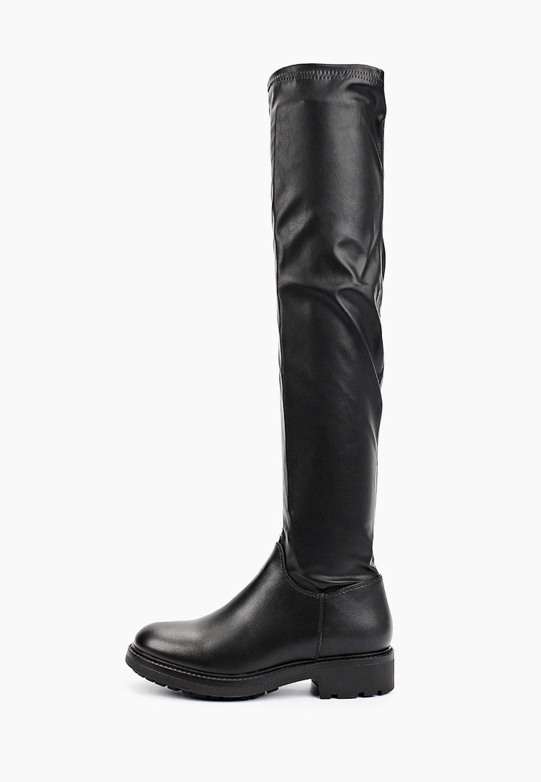 Cuissardes noir en simili-cuir à talon plat