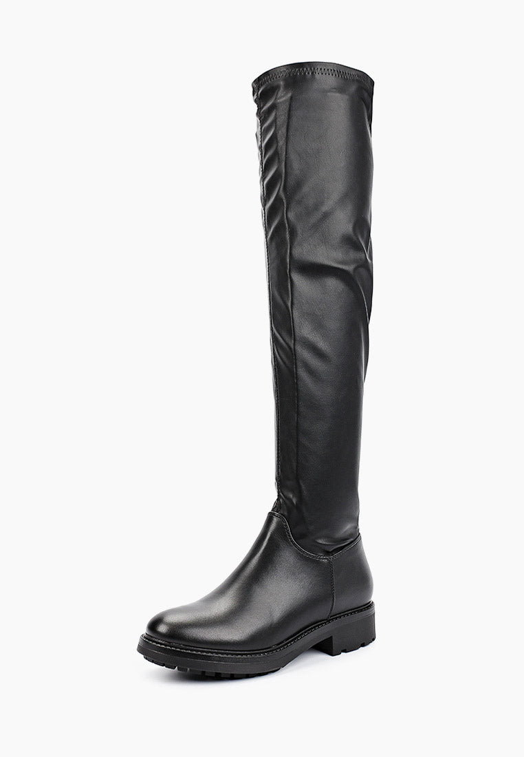 Cuissardes noir en simili-cuir à talon plat