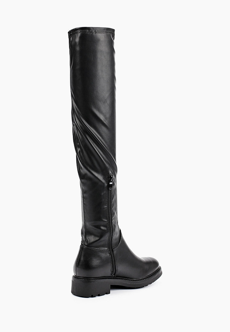 Cuissardes noir en simili-cuir à talon plat