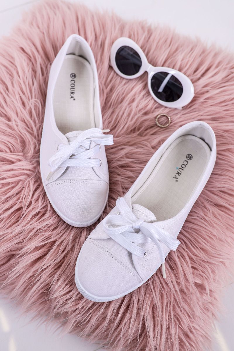 Tennis femme basic en toile avec lacets, blanc