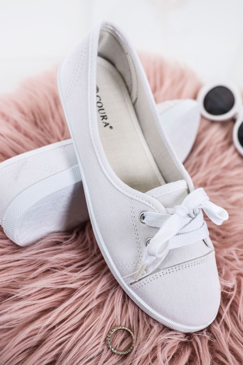 Tennis femme basic en toile avec lacets, blanc
