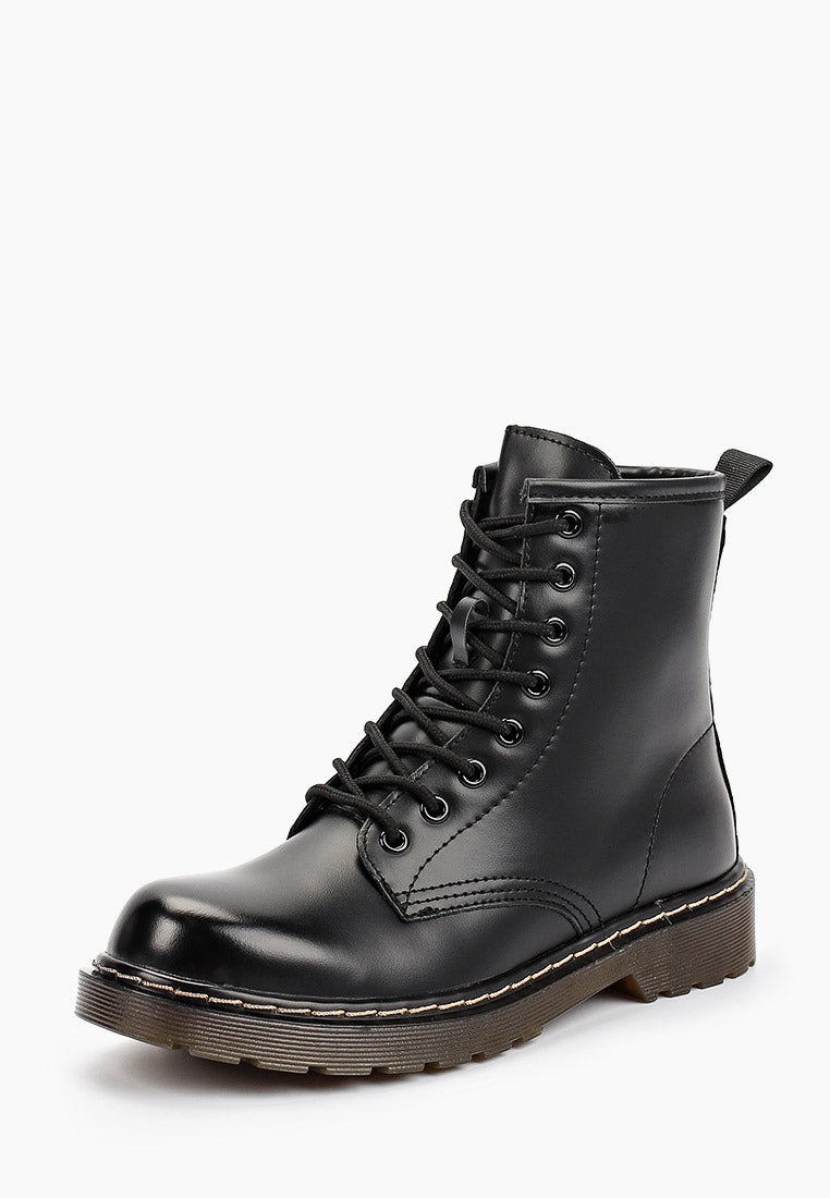 Bottines noires à lacets, talon plat