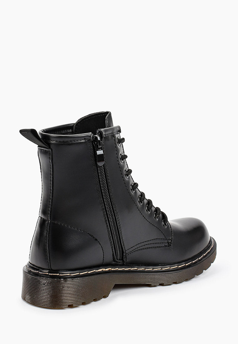 Bottines noires à lacets, talon plat