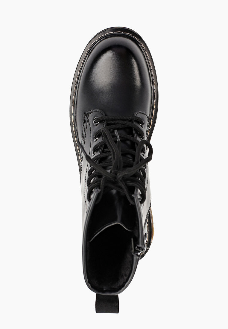 Bottines noires à lacets, talon plat