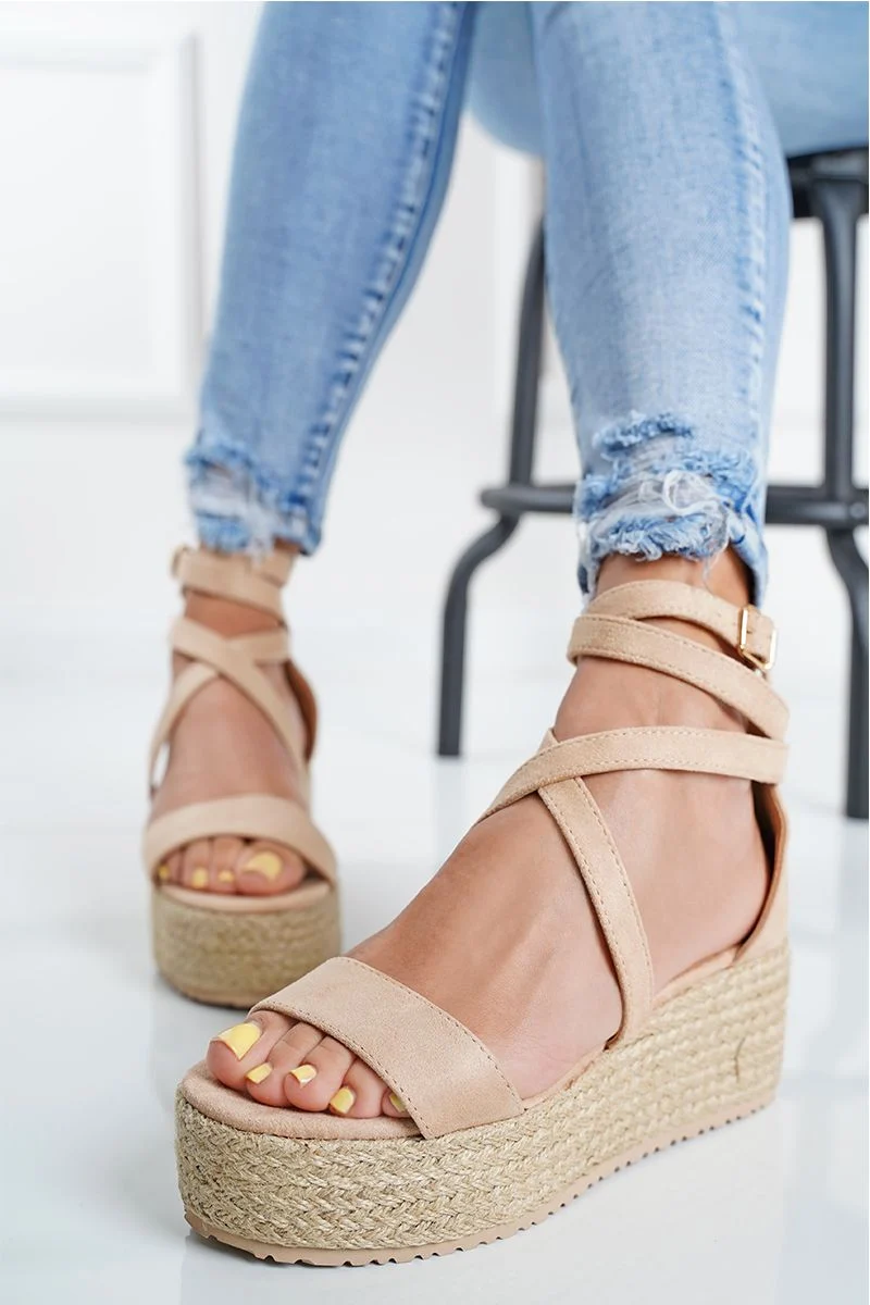 Espadrilles compensées à brides Cheville, Beige nude