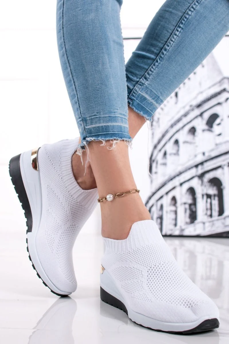 Baskets basses femmes compensés, tendance blanche