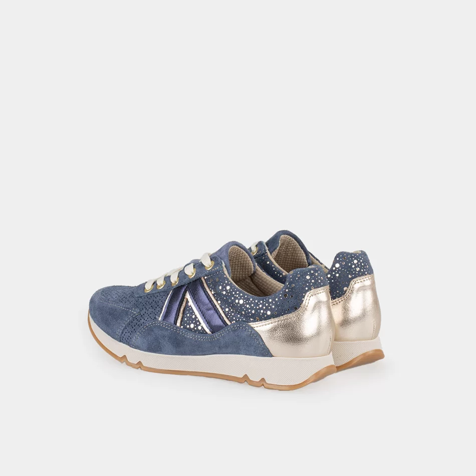 Tennis Femme Cuir marche confort, Leather bleu