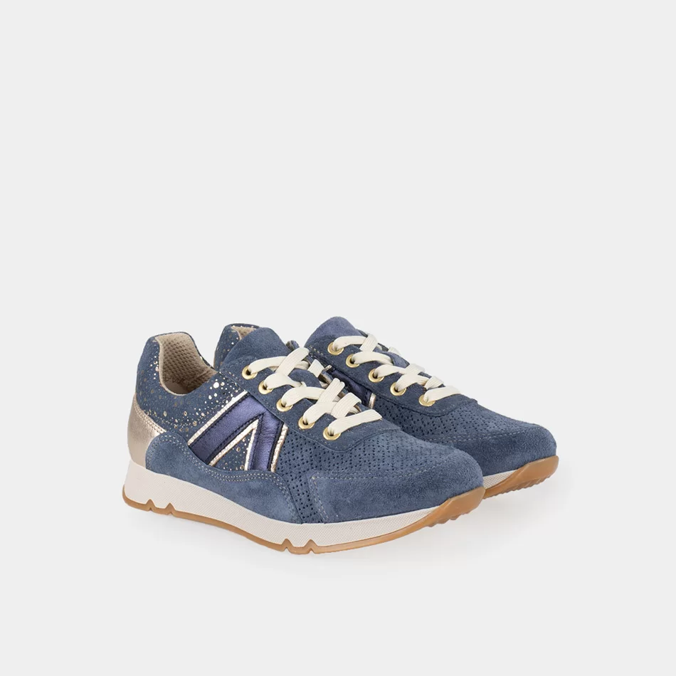 Tennis Femme Cuir marche confort, Leather bleu