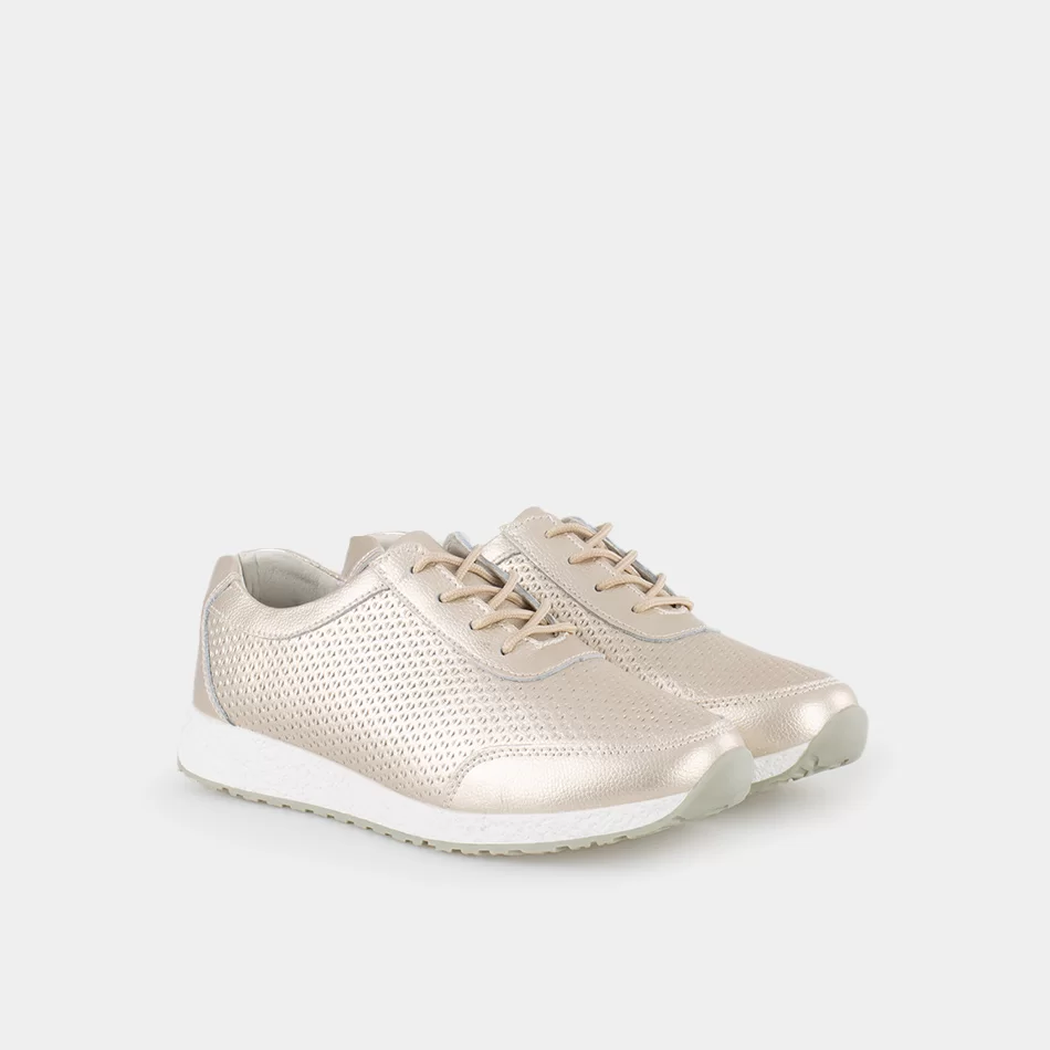Tennis Femme Cuir marche confort, doré