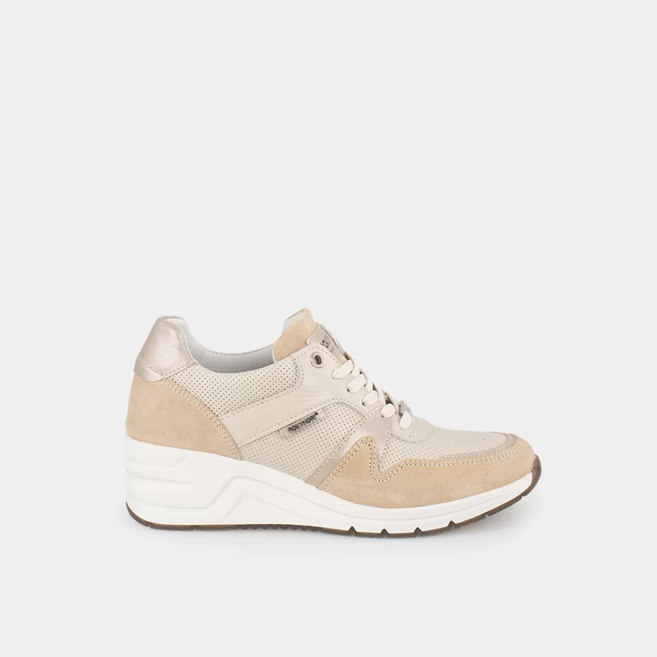 Tennis femmes compensées en Cuir, Beige