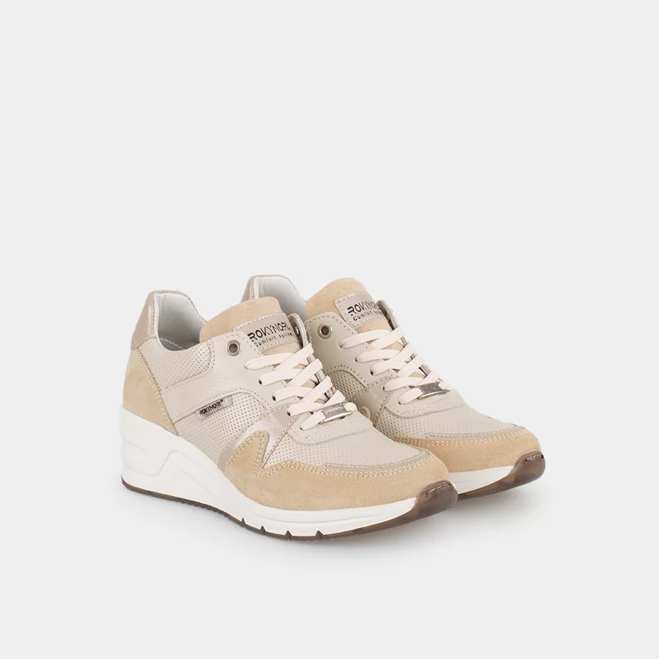 Tennis femmes compensées en Cuir, Beige